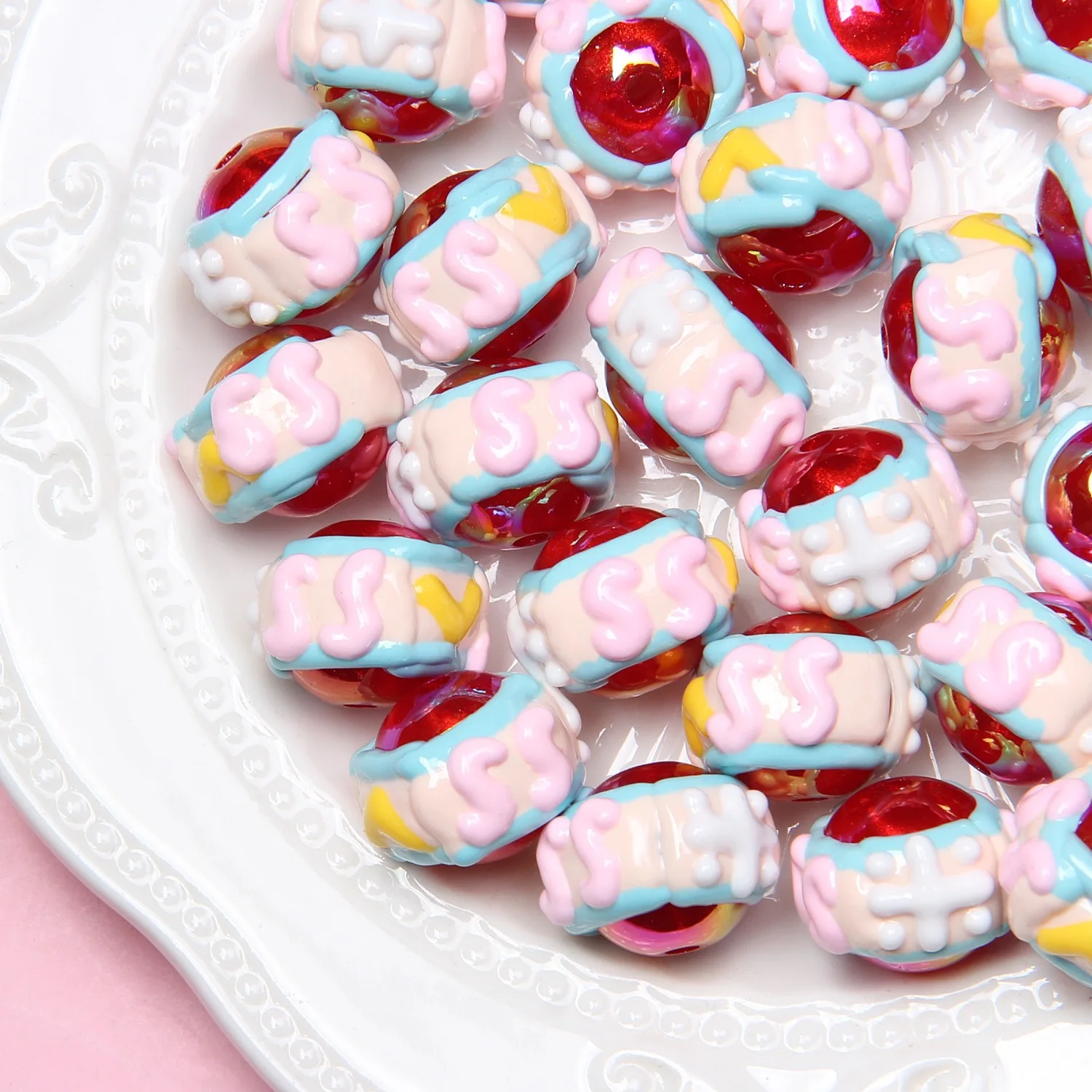 Wholesale Acrylic Colorful Hand Painted Oil Drop Pearls Beads for Jewelry Making DIY Charm Necklace Bracelet