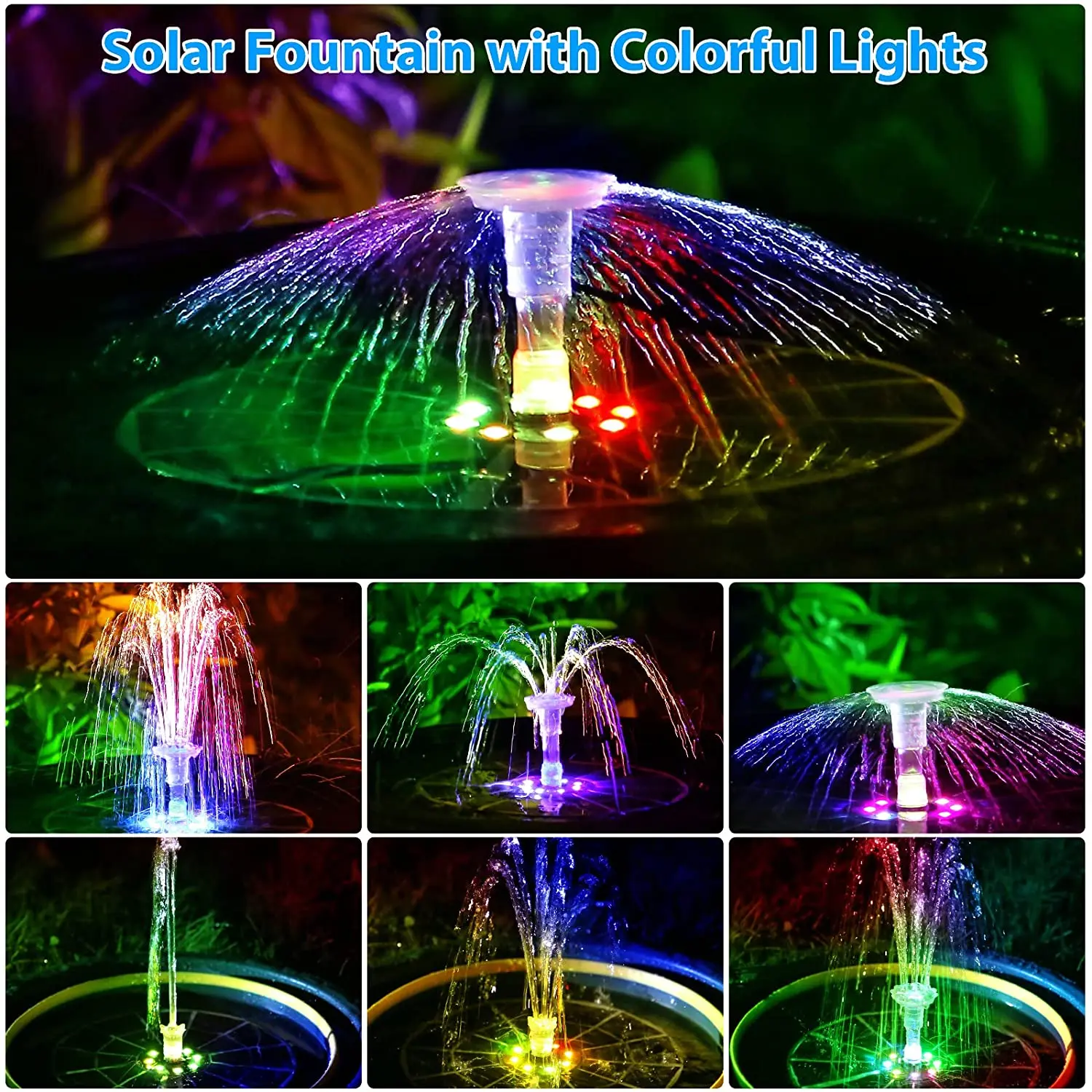 AISITIN 5.5W LED Solar Fountain Pump with Lights for Garden, DIY 100% Glass Solar Panel Powered Water Fountain with 16 Nozzle