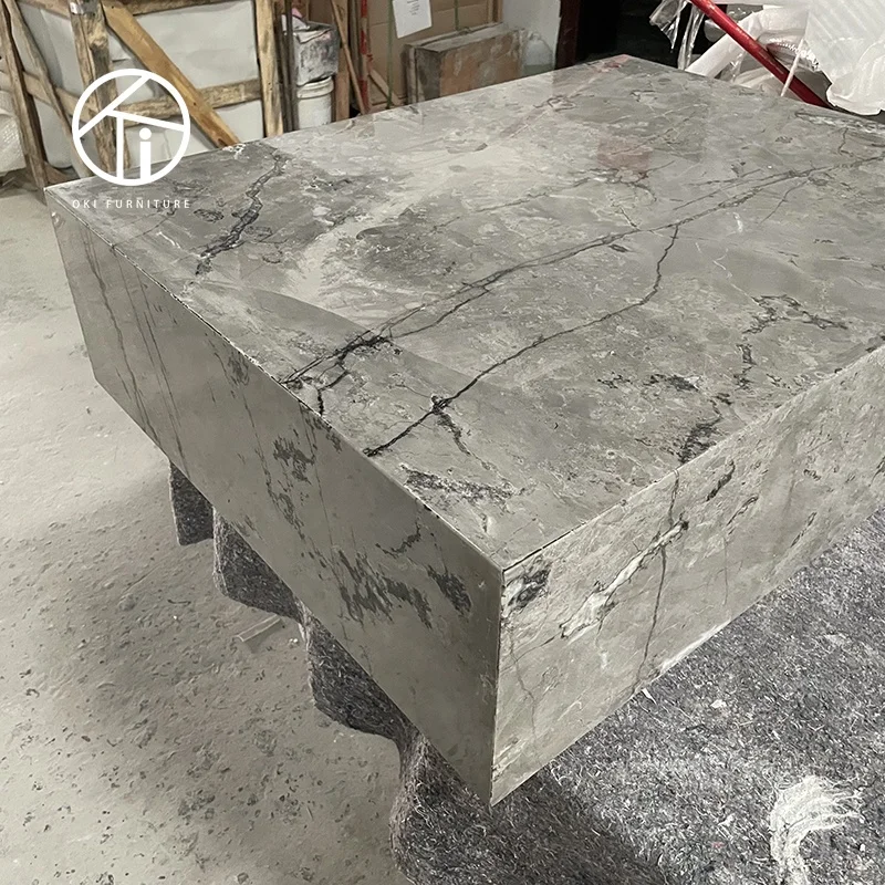 Modern Living Room Furniture Natural Stone Square Coffee Table black Marble Centre Table villa luxury exclusive  coffee table