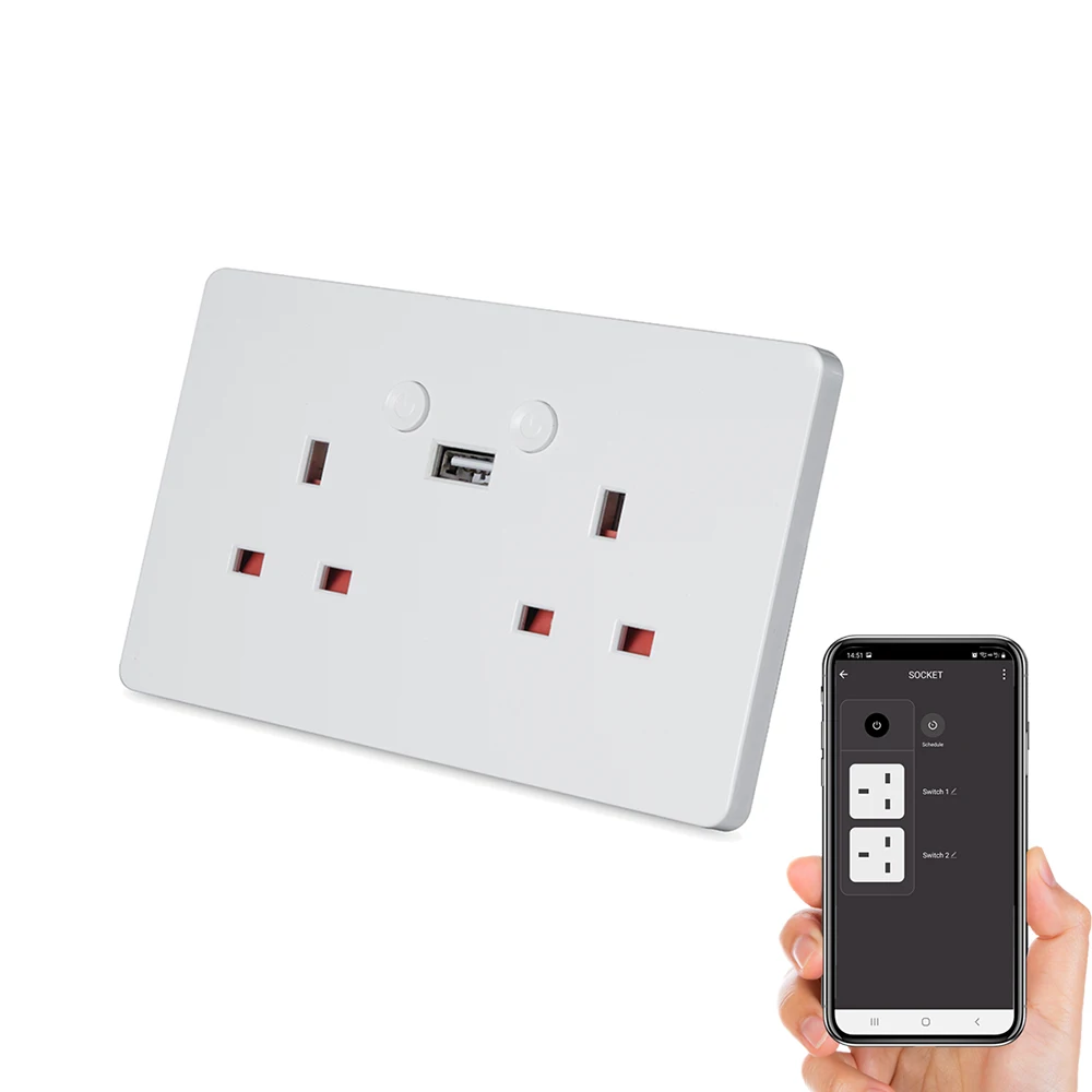 High Quality 13A Uk Electrical Outlet Smart Usb Double twin Wall Lighting Switch Socket