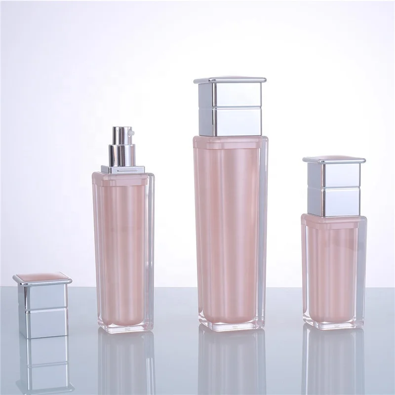 Luxury 0.5 oz 1 oz double wall square pink cosmetic acrylic cream jar for cosmetic cream 15g 30ml 50g