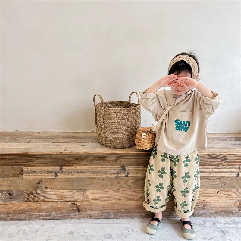 Spring Autumn New Children Casual Pants Girls Fashion Flower Print Harem Pants Kids Loose Trousers Vintage Boys Pants