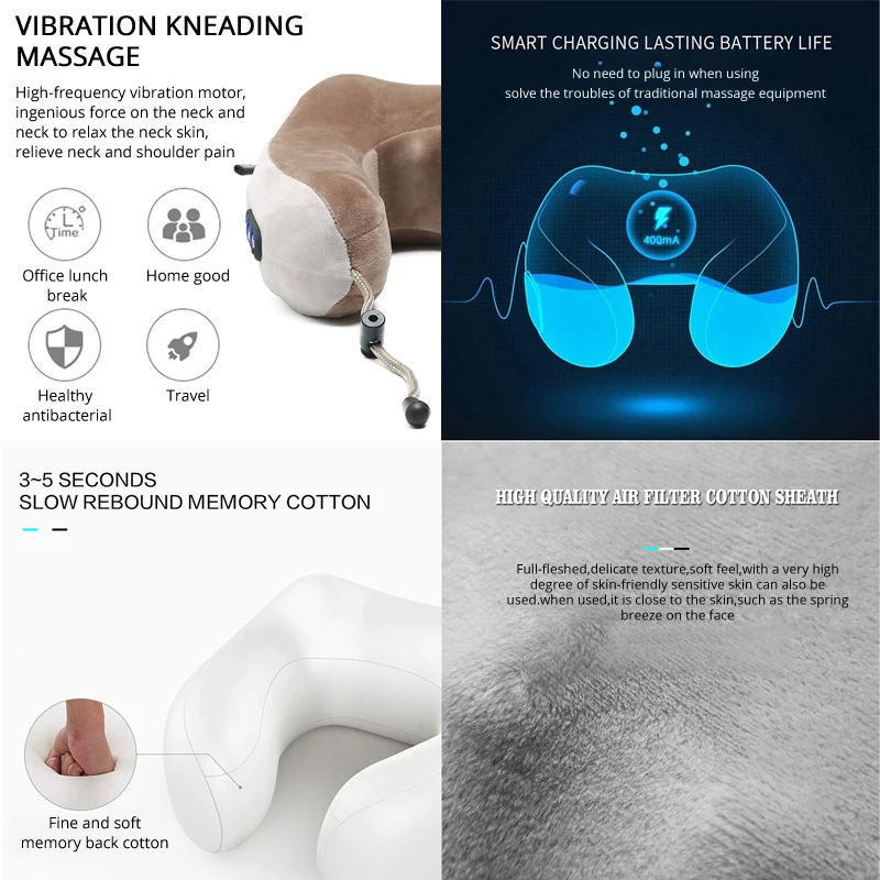Electric Neck Massager U Shaped Pillow Multifunctional Portable Shoulder Cervical Massager Travel Home Car Relax Massage Pillow