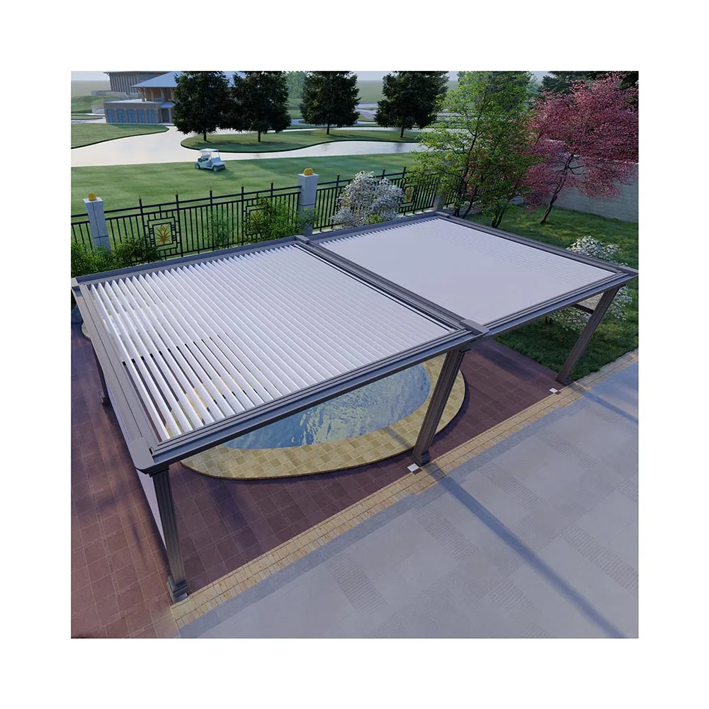Garraf 3*3 3*4 China Modern Pergola With Sliding Canopy Wave Shade Sail With Remote Control System