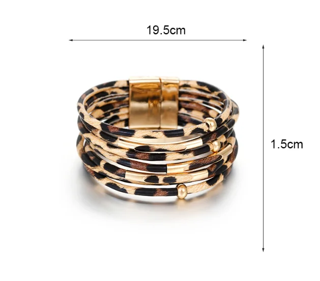 2020 fashion bracelets bangles multilayer wrap leopard leather bracelet for women gold plated copper beads magnetic clasp m