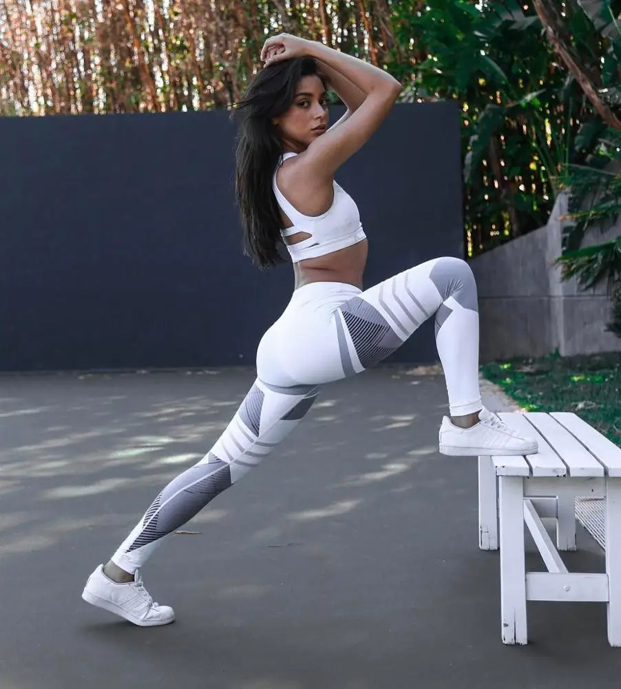 High Waist Yoga Pants Tummy Control Leggings and Sport Bra Workout Breathable Trousers Gym Yoga Set