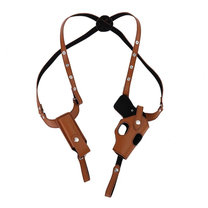 Universal Leather Shoulder Holster +Double Mag Pouch Full Grain Leather Comfort Carry Outdoor Tactical
