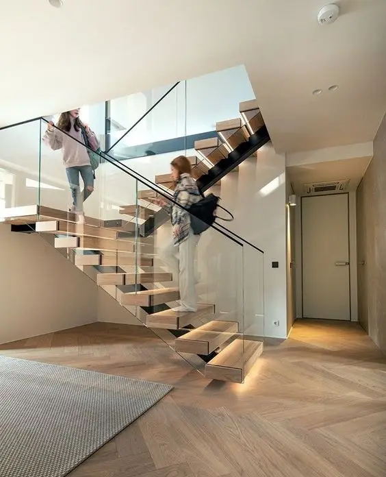 Australia Standard Solid Wood Staircase Glass Stair U-Shape Straight House Stairs