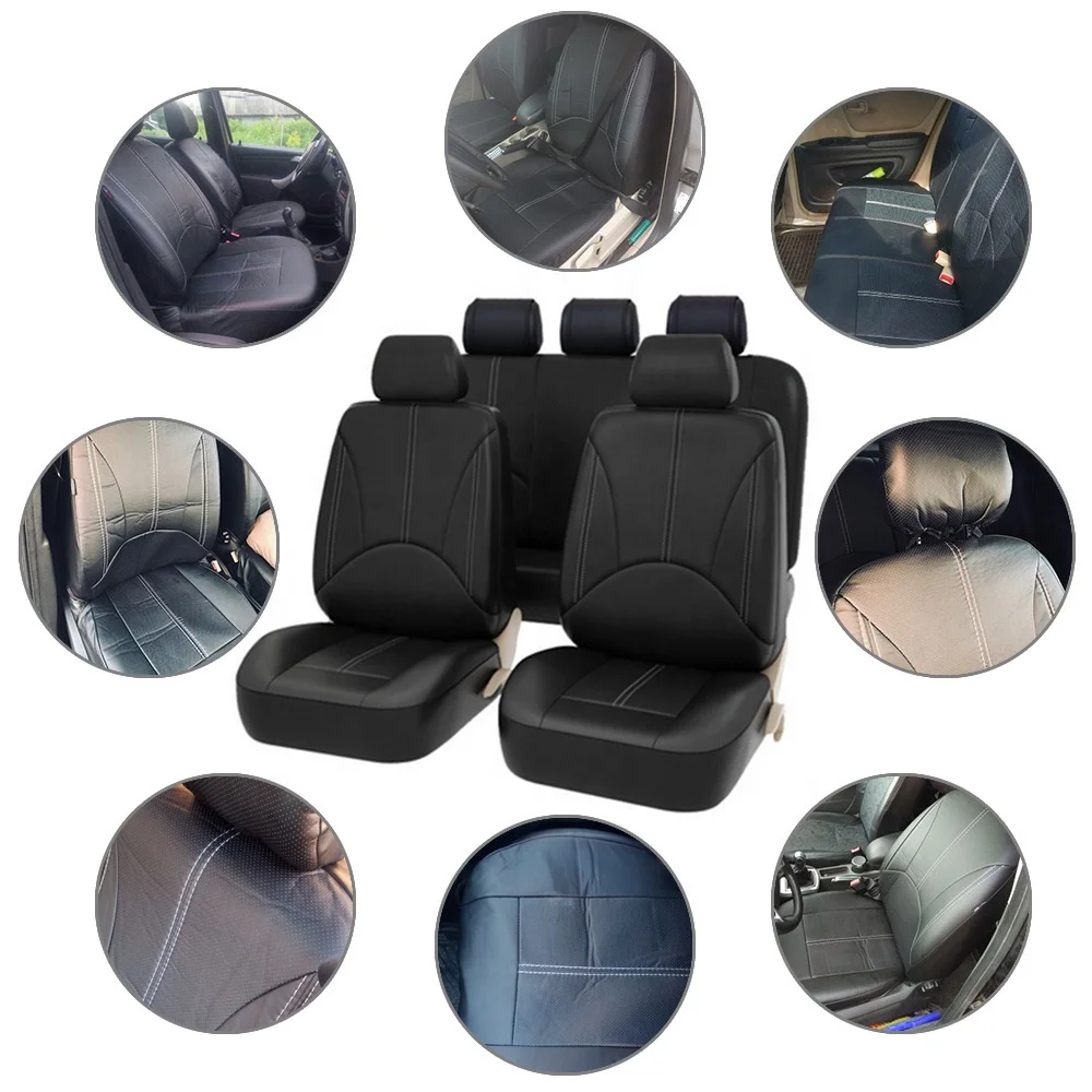 custom 2 5 seat Breathable Fashion PU custom luxury car accessories seat covers Black universal leather car seat cover Full Set