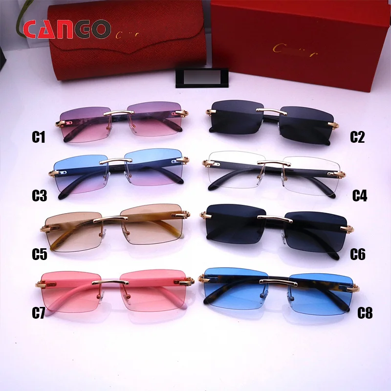 Cango Unisex Luxury Frameless Color Retro Fashion Wholesale Wood Sunglasses With Logo Designer Sunglasses