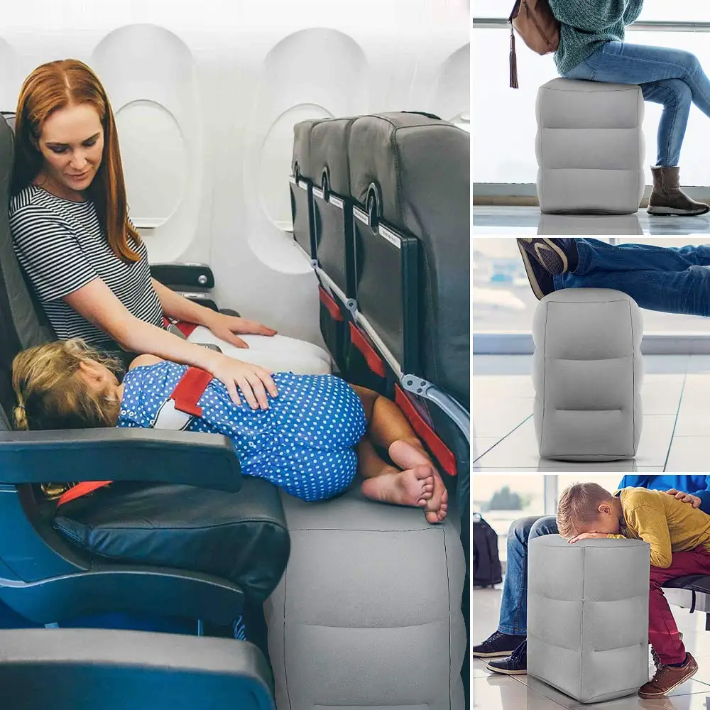 Adult Portable PVC flocking air inflatable travel car footrest for airplane