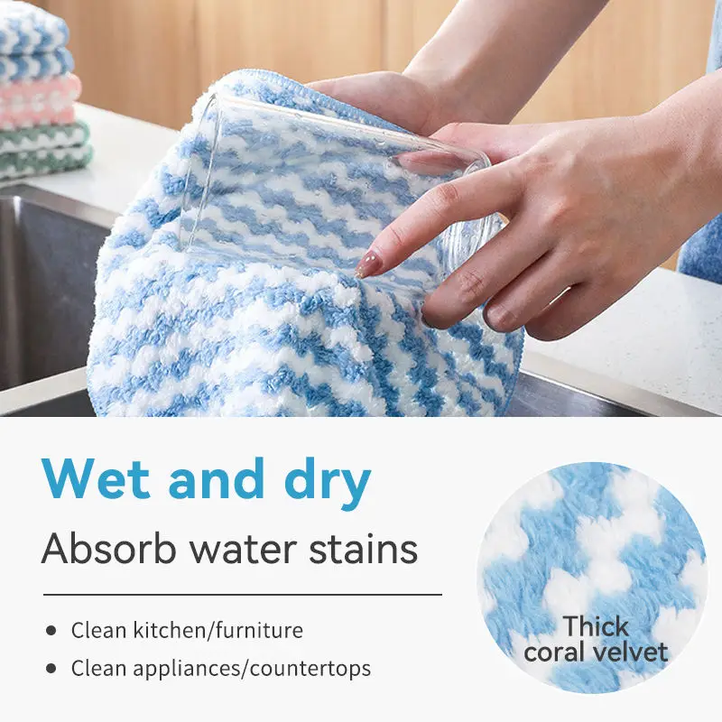 Wholesale Super Water Absorbent Microfiber Dish Towel Cationic Coral Fleece Household Cleaning Cloth Dry Wipes Kitchen Dish