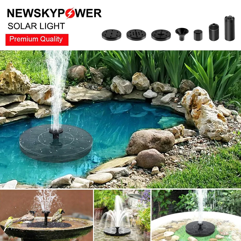 Wireless DC Solar Floating Fountain Birdbath Pump Pet Bird Feeder Water Fountain With 6 Sprayer Head Garden Home Decoration