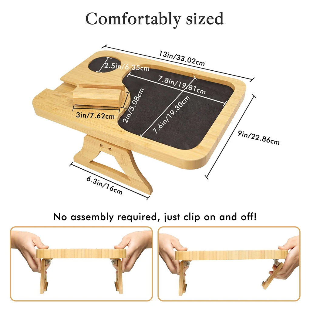 Multi-style Couch Tray Table with Phone Holder Wooden Couch Eating and Drink Portable Stable Bamboo Sofa Arm Tray Table
