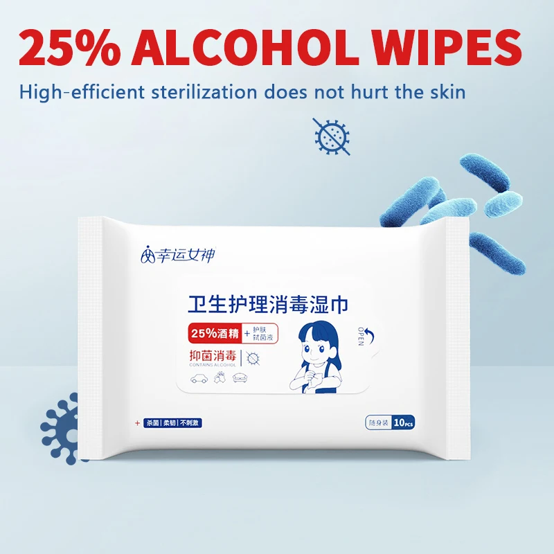 Bulk Wholesale 10Pcs Bag Alcohol Prep Pads 25% Alcohol Hand Sanitizer Wipes