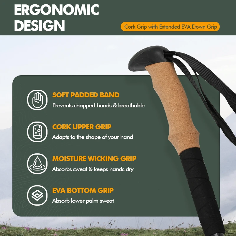 KingGear Telescopic Walking Sticks Snake Head Handle Hiking Pole Ultralight Trekking Poles