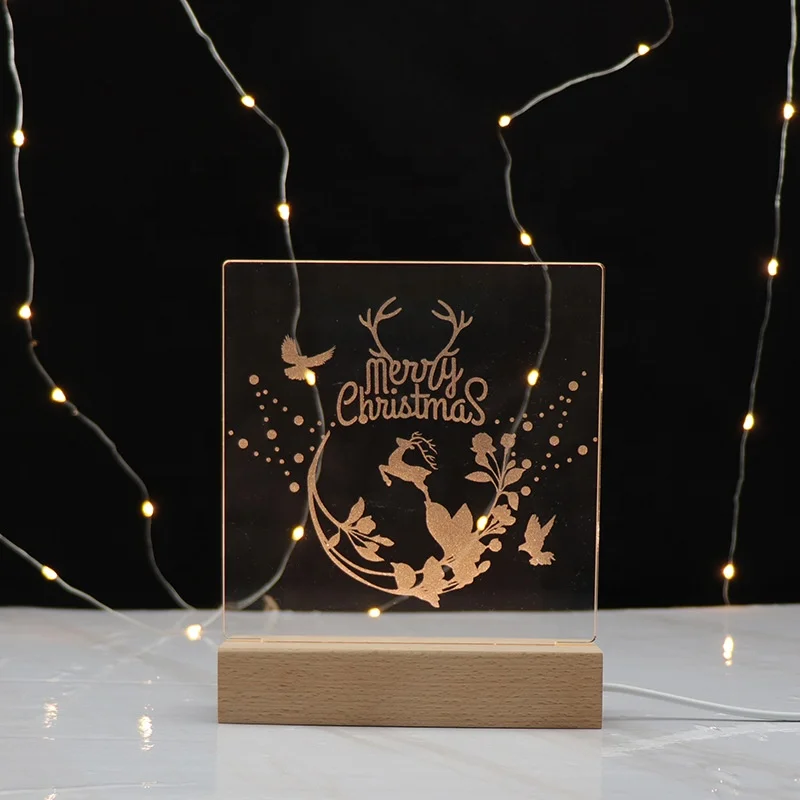 Factory Directly Selling Multi Design Christmas Festival LED Wood Base Night Light