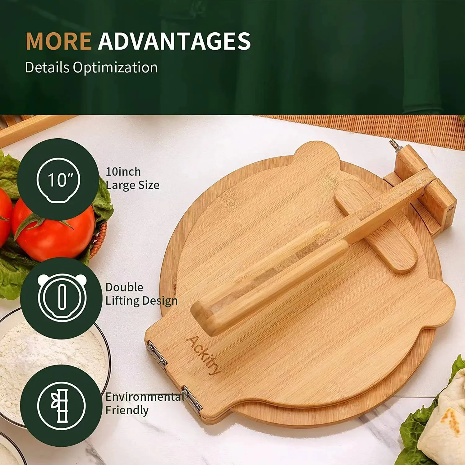 Bamboo kitchen cake press simple wind household manual wood dumpling wrapper tortilla press pizza press and Tortilla Maker
