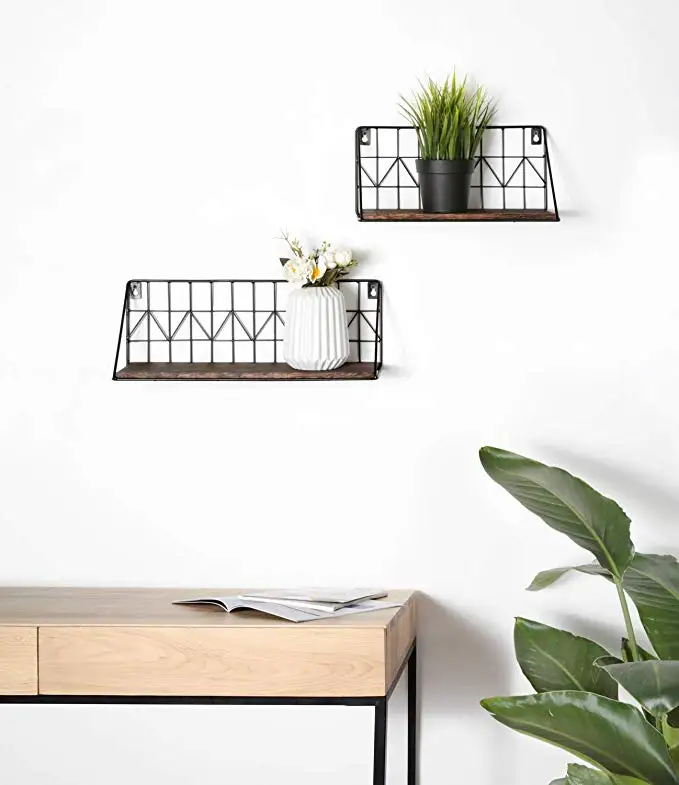 Newest Wall Mounted Grid Hanging Decor Wire Storage Shelf For Living Room Bedroom