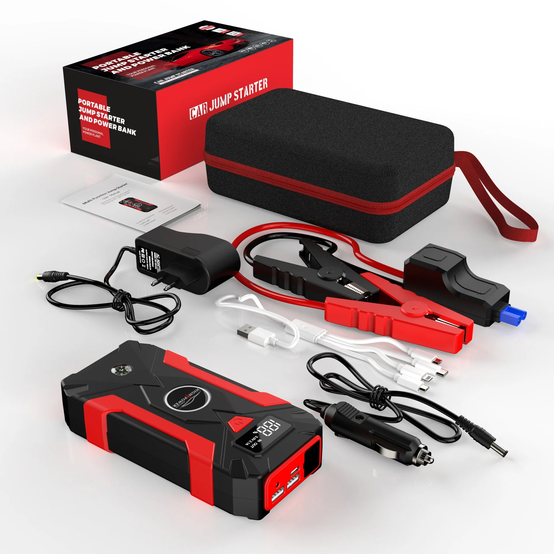Emergency Power Supply Booster Portable Power Bank Battery Inflator Pump Inflation Cylinder Fast charger 12V Car Jump Starter