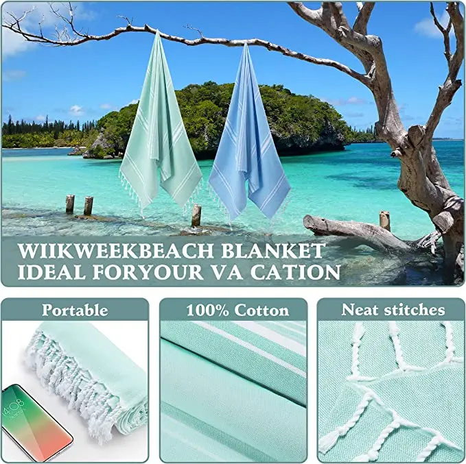 High Quality Hot Sale Sand Proof 100% Cotton Soft Custom Hammam Fouta Turkish Beach Towel