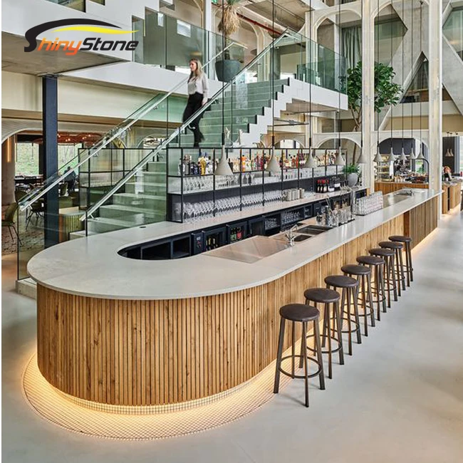 U-shaped beautifully carving flower artificial stone led round bar counter
