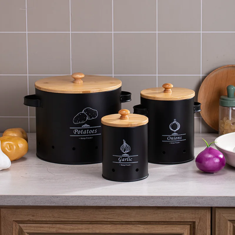 Kitchen Household Potato Light-proof Storage Tank Vegetable Breathable Bamboo Lid Onion Garlic Fresh-keeping Box