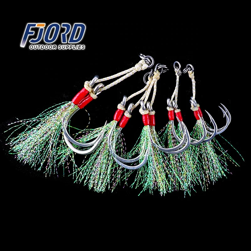 FJORD High Quality Mustad Double Fish Hooks High Carbon Steel Fishing Hooks with Luminous Silk