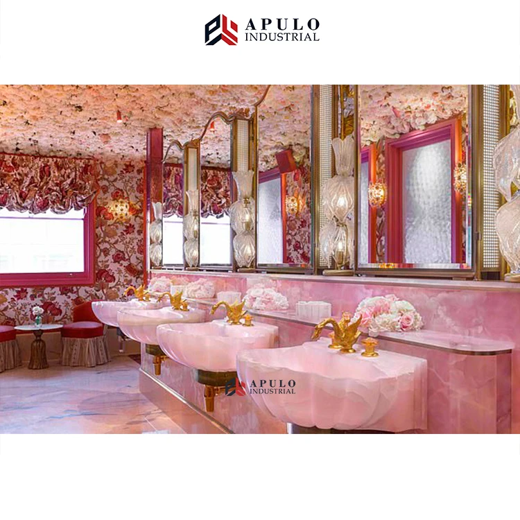 Factory direct low price quartz stone slab pink slab light red pink onyx marble apulo