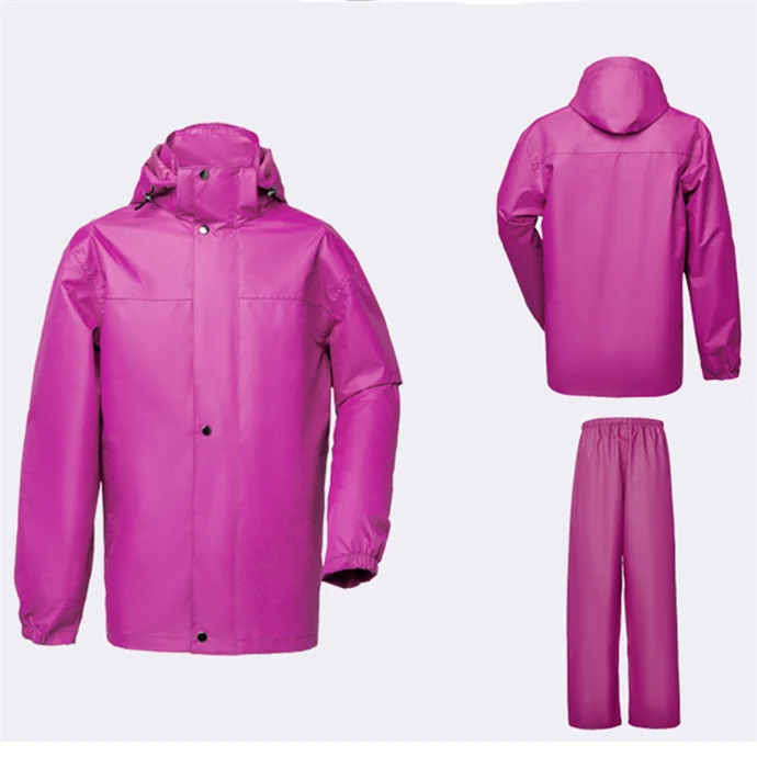 Custom adult rain suit thickened split raincoat rain pants with safety reflection and zipper cuffs with beef sash