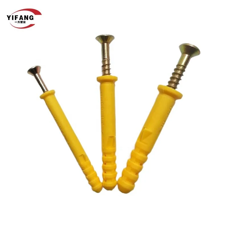 Popular large size wall anchors yellow color screws and anchors set sample available long plastic wall plugs