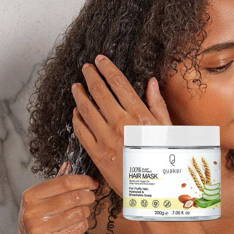 Qquaker Natural Private Label Smoothing Nourishing Hair Conditioning Rargan Oil Rice Water Hair Mask