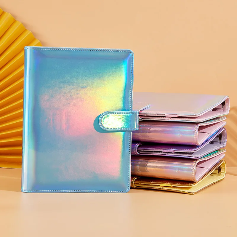 Wholesale A5 A6 laser customized PU Leather hardCover 6 Ring Agenda classeur budget Binder planner notebook with cash envelopes