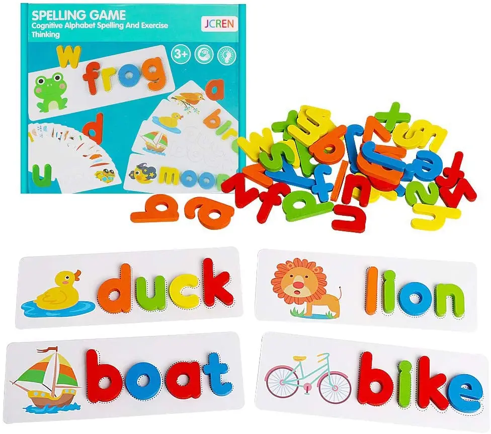
Amazon hot sale montessori learning spelling alphabet words toys educational wooden letter words matching puzzles games for kids 