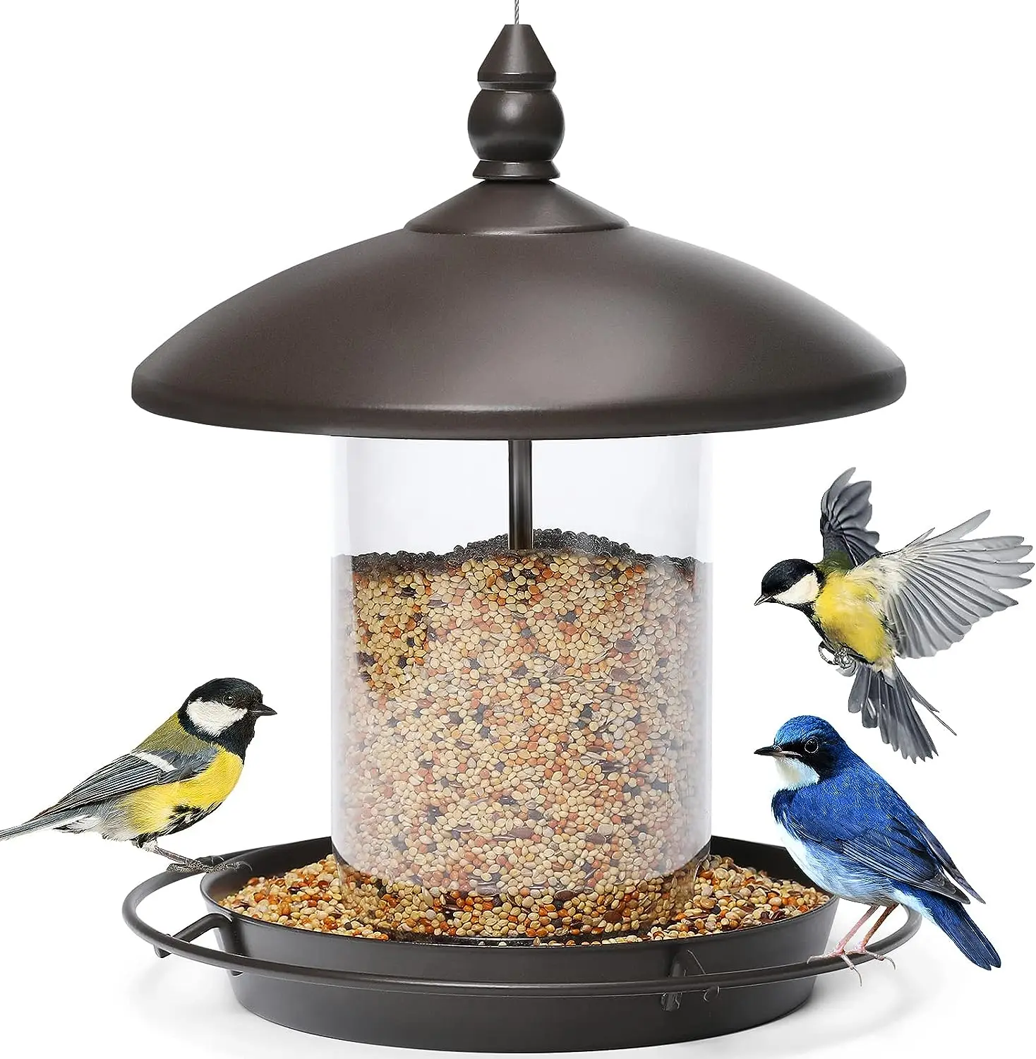 For outdoor hanging wild bird feeders, round roof design sun and rain resistant durable metal, rust and UV resistant