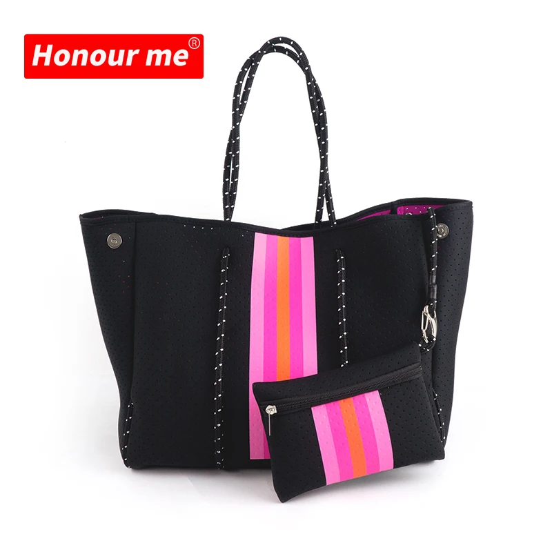 Wholesale Printed Neoprene Bag for Women Fashion Branded Beach Handbag Waterproof Neoprene Beach Tote Bag in Stock to Sell