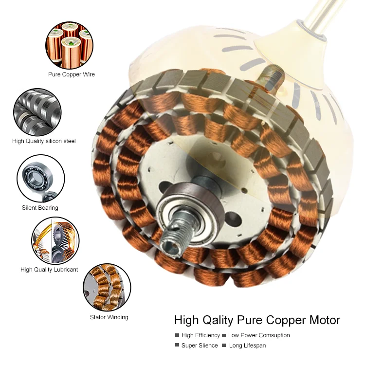 Modern Golden 42 Inch Invisible 4 Blades Decorative Ceiling Fan with LED Light