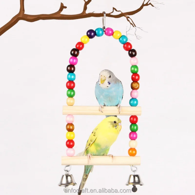 Sustainable Natural Wooden Bird Perches Platform Swing Bird Hammock Exercise Stands Pet Toys Parrot Parakeet Cockatiel Cage