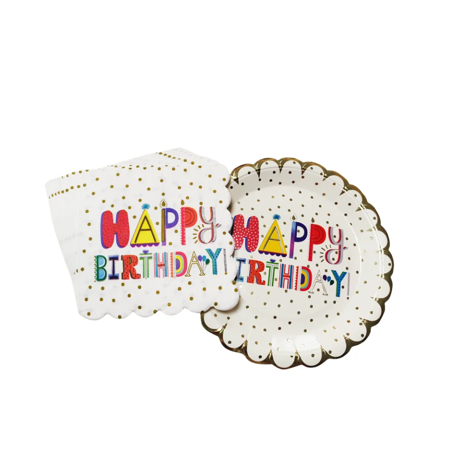 Custom  Disposable 33*33cm 3 Ply Printed Hot Stamping Gold Foiled Birthday Party Paper Napkins