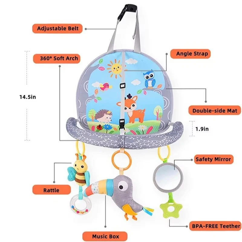 Jumon Baby Car Seat Toys Mirror Infant Activity Center for Car Seat Crib Stroller Rear Facing Car Seat Toy Hanging Toys for Baby