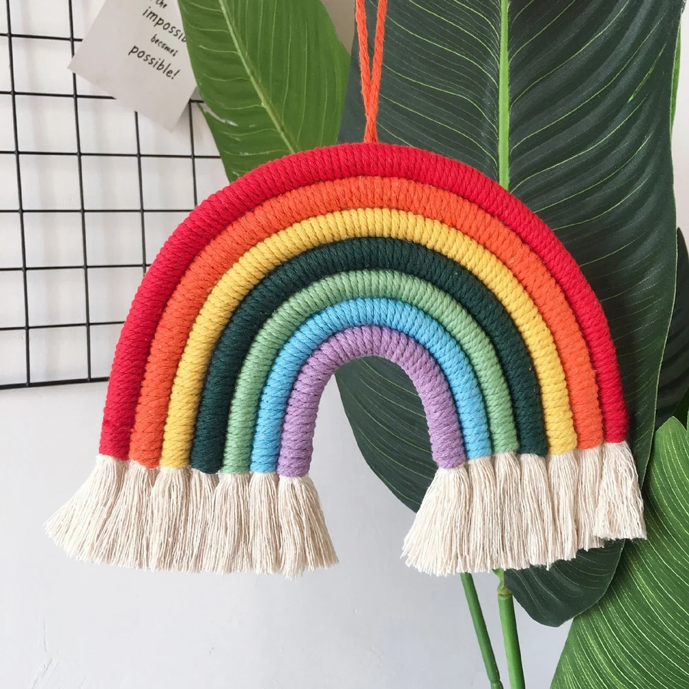 Kids Room Nursery Decor Woven Rainbow Macrame Wall Hanging Boho Rainbow Macrame