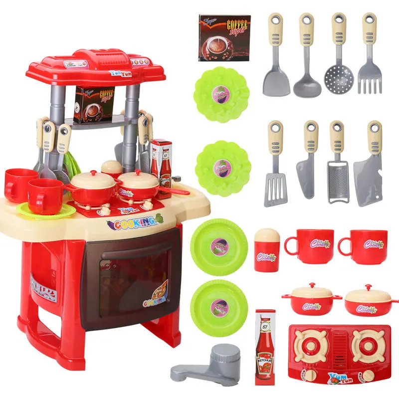 children kid play modern kitchen toy set cooking table pretend play kitchen toys for girls.