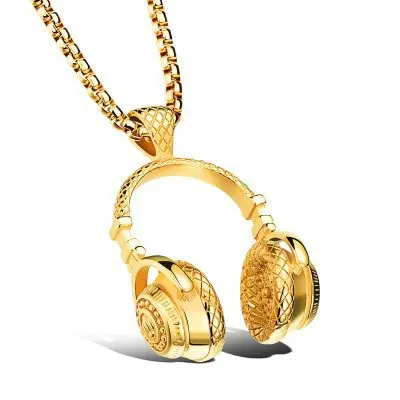 2022 European And American Jewelry Rock Music Hip-hop Headphone Pendant Titanium Steel Couple Necklace