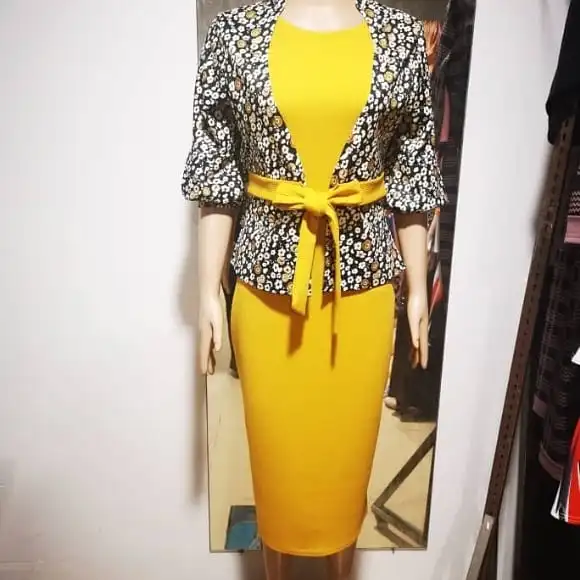 Ladies Jacket Bodycon Dress Two Piece Dresses Women Lady Elegant flowers long sleeves office dresses