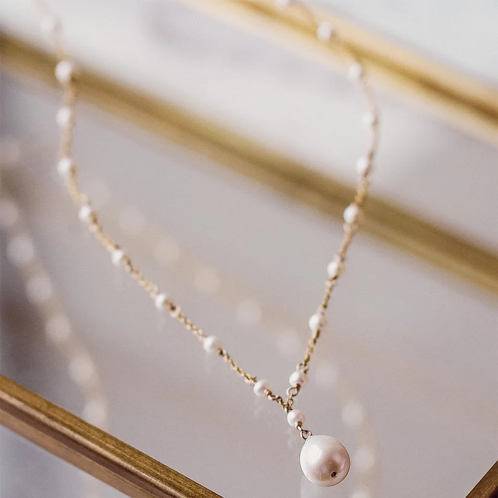 Custom handmade jewellery dainty pearl necklace silver pearl necklace fresh water pearl necklace for women silver jewelry