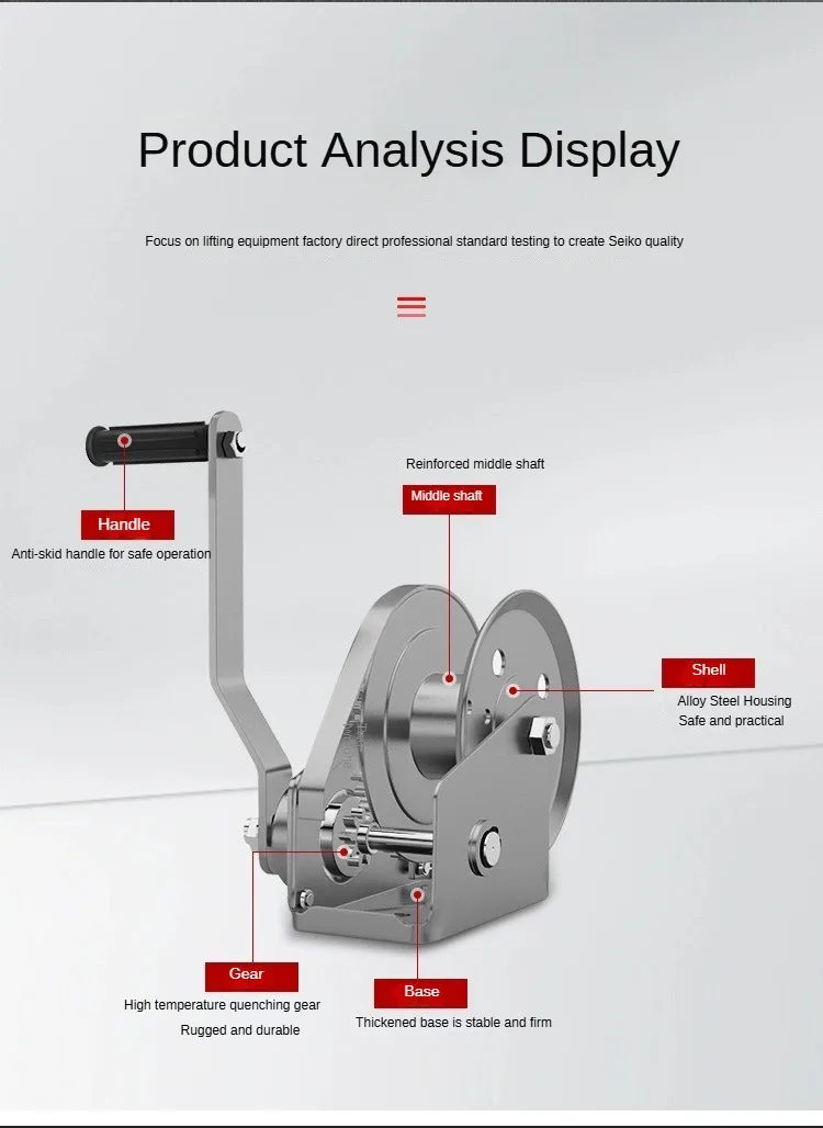 high speed Handle Boat Trailer Manual Gear Hand Crank Winch with Belt heavy duty hand winch brake stainless steel