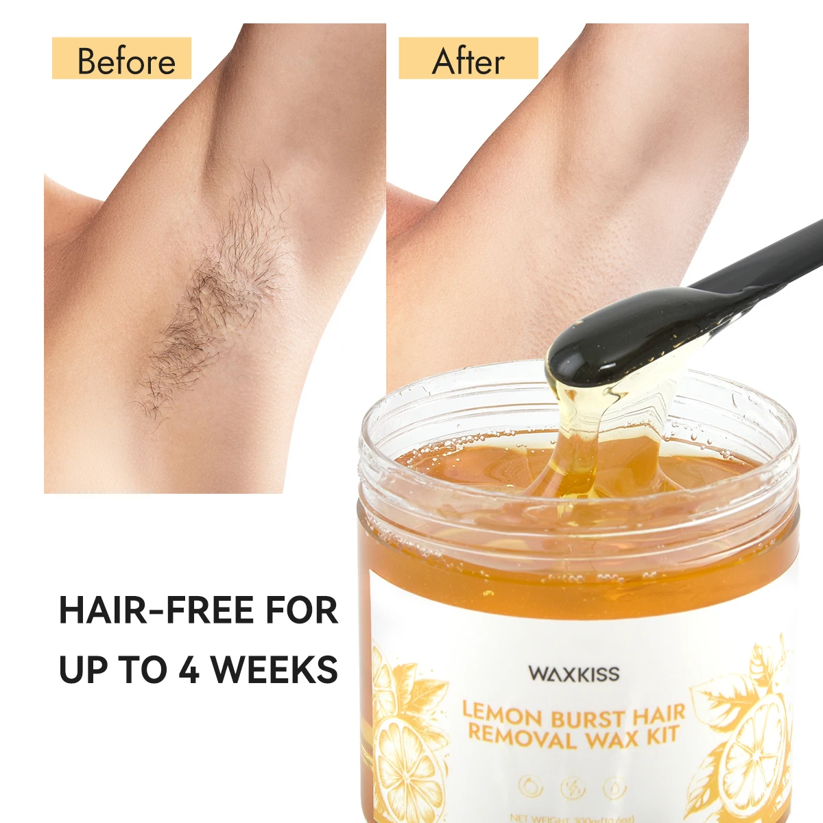 Waxkiss 300g Lemon Burst Hair Removal Wax Kit 100% Natural Lemon Juice Sugar Paste Wax Kit For Face Body Hair Removal