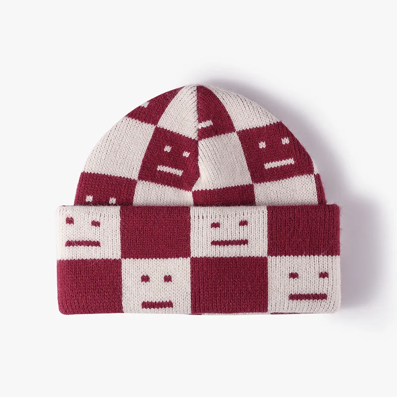 Высококачественная шапка для часов из овечьей шерсти в стиле хип-хоп Рыбака Шапки с черепом жаккардовая Вязаная кашемировая улыбающимся лицом зимняя