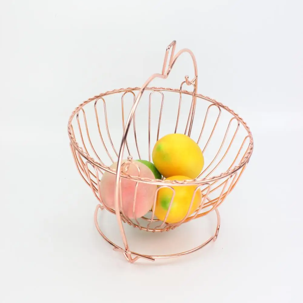 OEM&wholesaler 550-85 wrought iron swinging wire mesh rose gold apple shape fruit basket