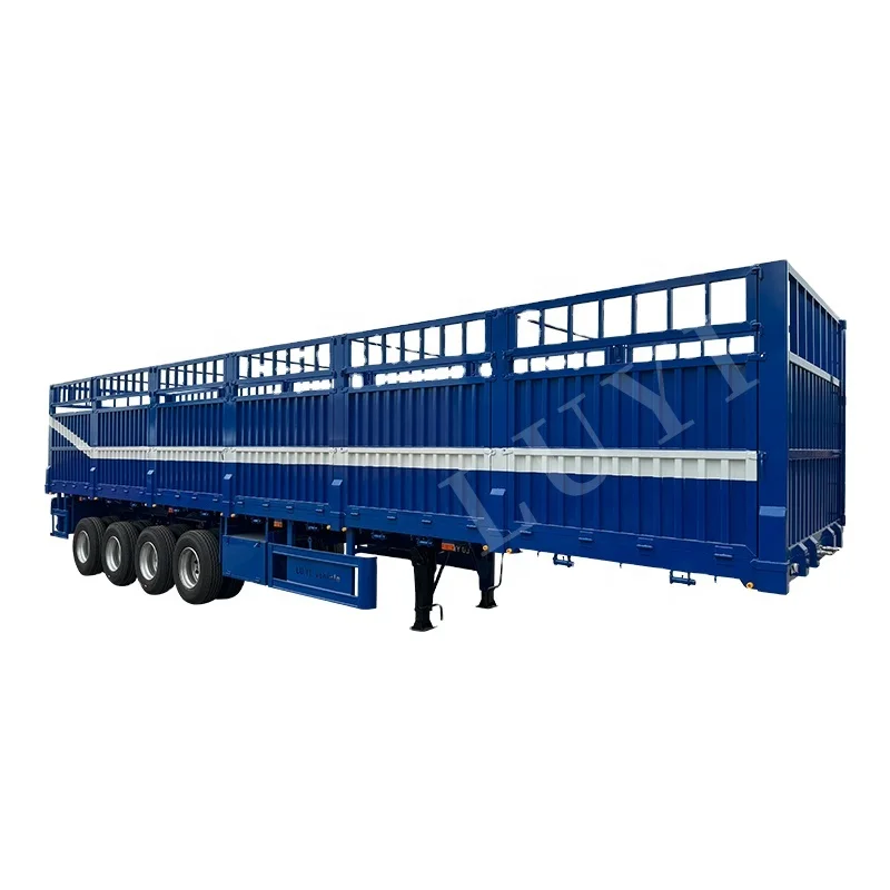 Heavy Duty 4 Axles 60ton Cargo Transport Semi Truck Trailer Box Trailer High Enclosed Side Wall Cargo Trailer